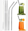 5 PCs steel straws set with cleaning brush, including straight and bent reusable stainless steel straws for drinks.