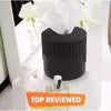 Modern round tissue box holder, luxury black striped living room organizer for elegant home decor and vanity styling.