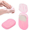 3-Pack portable paper soap hand washing sheets in pink travel cases, showing lathering soap sheets for outdoor use.