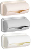 Wall-Mounted Garbage Bag Storage Box and Adhesive Kitchen Bag Dispenser set in beige, gray, and white colors.