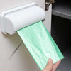 Wall-mounted garbage bag storage box and adhesive kitchen bag dispenser for easy organization and access.