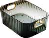 Royal Multi-Purpose Organizer: Crystal clear acrylic desktop basket with gold handles for modern home storage.