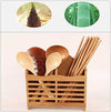 Pack of 10 pairs reusable bamboo chopsticks and wooden spoons set with non-slip design in a natural bamboo holder.