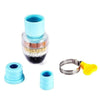 360° Rotating Faucet Splash Filter Fan with multi-layer water purifier, mounting adapters, and metal hose clamp.