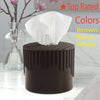 Modern Round Tissue Box Holder, luxury striped living room organizer in brown, available in black and white.