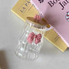Premium 500ml lined glass cup with bow, aesthetic ribbed drinking glass with bamboo lid and glass straw.