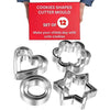 12pcs cookie cutter set in heart, flower, circle, and star shapes for baking and cake decorating.