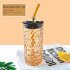 Aesthetic amber straw mason jar, 450ml glass tumbler with bear lid and matching straw for iced coffee or boba tea.