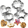 12pcs cookie cutter set with stainless steel shapes including heart, star, circle, and flower for baking.