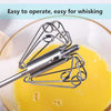 Manual Egg Beater: Stainless steel hand whisker blending eggs in a bowl for easy kitchen and coffee preparation.