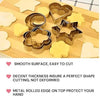 12pcs cookie cutter set in heart, star, and flower shapes made of durable stainless steel for baking biscuits.
