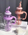 1400ml Ice-Cream Water Bottle: Kawaii jumbo smoothie and milkshake cup with handle and straw in purple and peach.