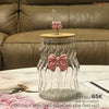 Premium 500ml lined glass cup with bow, aesthetic ribbed drinking glass with bamboo lid, straw, and pink bow decor.
