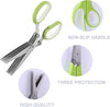 5-Layer herb scissors with non-slip green handle, stainless steel multifunctional vegetable cutter for kitchen cooking.