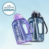 Happy Sporty 2000ML motivational water bottle set with time markers and straws for fitness and hydration.