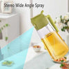 2-in-1 oil spray and pour jug, dual-function glass oil dispenser with wide-angle mist nozzle for kitchen cooking.