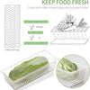 Meat storage container with removable drain plate and lid for keeping vegetables and produce fresh in the refrigerator.