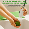 Silicone sink splash guard with suction cups acting as a waterproof splatter board for kitchen and bathroom sinks.