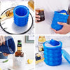 Silicone Ice Bucket and Ice Cube Genie for making and storing ice cubes to chill beer bottles and soda cans.