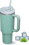 Spill-proof flip straw lid replacement for Stanley 40oz tumbler, splash-resistant green reusable cover with straw.