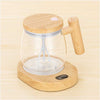 Auto Rechargeable Mixing Mug, 400ml self-stirring glass coffee cup with wood-grain base and USB charging.