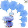 6-piece silicone stretchable lids set, universal airtight food covers for bowls and containers in various sizes.