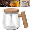 Auto Rechargeable Mixing Mug, 400ml self-stirring coffee cup with USB, glass design with wood-look handle and lid.
