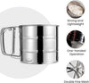 Stainless Steel Flour Sifter Cup with one-handed manual trigger, double fine mesh, and lightweight baking design.