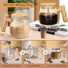 Auto Rechargeable Mixing Mug: 400ml self-stirring coffee cup with USB, featuring a glass design and wooden handle.