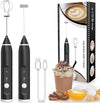 Rechargeable coffee beater, 3-speed handheld milk frother, and egg whisk with USB charging cable and attachments.