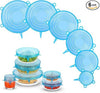 6-piece silicone stretchable lids set for universal airtight food storage and leak-proof container covers.
