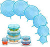 6-piece silicone stretchable lids set for universal airtight food storage and leak-proof container covering.