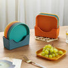 10 Pcs Premium Dinner Plate Set, durable multi-purpose serving plates in colorful stackable designs with storage holders.