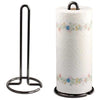 Metal tissue roll stand and heavy-duty vertical paper towel holder for modern kitchen organization.
