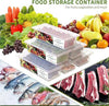 Meat storage container set with removable drain plate and lid for keeping fruits, vegetables, and meat fresh.