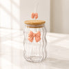 Premium 500ml Ribbed Glass Cup with Bow Kitchen Accessories