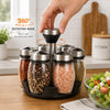 Rotating Spice Rack with 6 Glass Jars Set Kitchen Accessories
