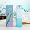 Hello-Master borosilicate transparent glass water bottle for gym, office, and travel in a stylish gradient blue finish.