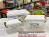 3Pcs Multi-Purpose Stackable Storage Box set, transparent kitchen organizers with secure gold-tone locking lids.