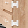 Refrigerator Door Safety Lock, a white child-proof fridge and freezer guard installed on wooden cabinet doors.
