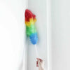 Rainbow Microfiber Duster: static charge dust remover for cleaning home and car surfaces in a corner.