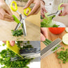 5-Layer herb scissors and multifunctional stainless steel vegetable cutter, perfect for chopping herbs and greens easily.