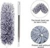 Microfiber feather duster with 100-inch extendable pole and bendable head for cleaning high ceilings, fans, and cars.