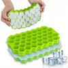 Honeycomb silicone ice tray with lid, 37-grid hexagon ice maker for easy-release frozen cubes.