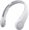 White portable neck fan with USB rechargeable bladeless cooling system for hands-free personal comfort.