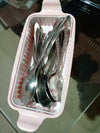 Cutlery Holder with Lid, dust-proof spoon and fork organizer with built-in drainage strainer for kitchen storage.