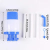 Manual hand pressure water pump for 5 gallon water bottles with dimensions, tubes, and cap included.