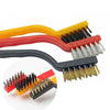 3-Piece Kitchen Cleaning Wire Brush Set featuring steel, brass, and nylon bristles for scrubbing tough grime.