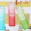 Hello-Master borosilicate glass water bottle, stylish transparent gradient gym bottle with carrying strap, multicolor.