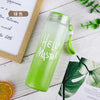 Hello-Master green borosilicate glass water bottle for home, office, gym, and travel. Stylish, transparent, portable.